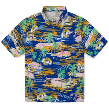 los angeles rams flamingo retreat blue hawaiian shirts best selling
