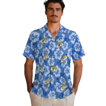 los angeles rams hibiscus cluster blue hawaiian shirts fashion forward