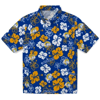 los angeles rams hibiscus bloom blue hawaiian shirts best selling