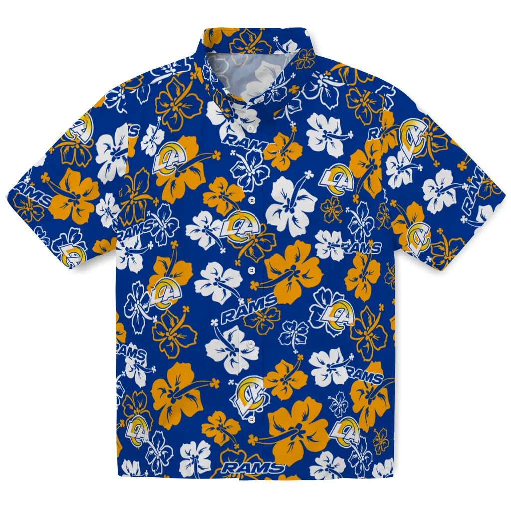 Los Angeles Rams Hawaiian Shirt - Hibiscus Flower Design los angeles rams hibiscus bloom blue hawaiian shirts best selling