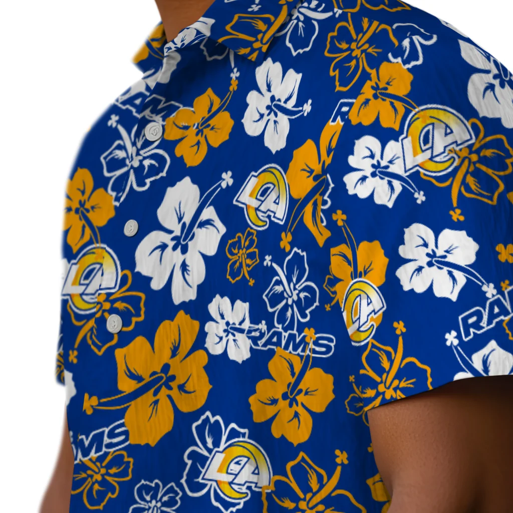 Los Angeles Rams Hawaiian Shirt - Hibiscus Flower Design los angeles rams hibiscus bloom blue hawaiian shirts trendy