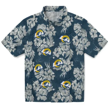 los angeles rams hibiscus flowers navy blue hawaiian shirts best selling