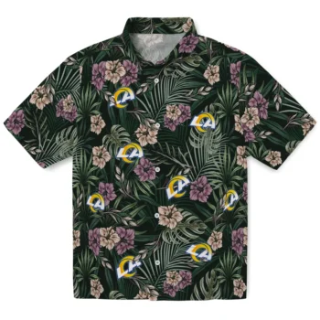 los angeles rams hibiscus leaves pattern green hawaiian shirts best selling