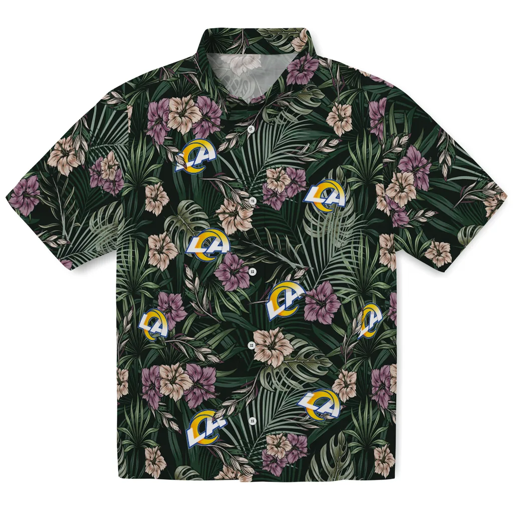 Los Angeles Rams Hawaiian Shirt - Hibiscus Leaves Pattern los angeles rams hibiscus leaves pattern green hawaiian shirts best selling