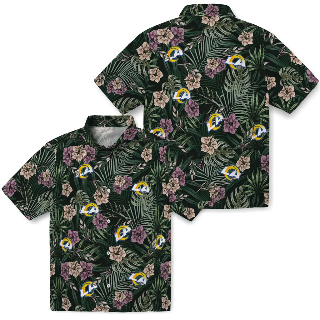 Los Angeles Rams Hawaiian Shirt - Hibiscus Leaves Pattern los angeles rams hibiscus leaves pattern green hawaiian shirts high quality