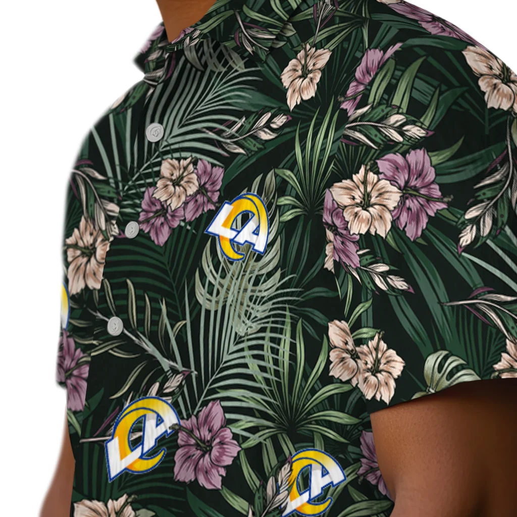 Los Angeles Rams Hawaiian Shirt - Hibiscus Leaves Pattern los angeles rams hibiscus leaves pattern green hawaiian shirts trendy