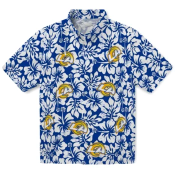 los angeles rams hibiscus motif blue white hawaiian shirts best selling