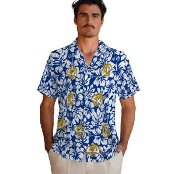 los angeles rams hibiscus motif blue white hawaiian shirts fashion forward