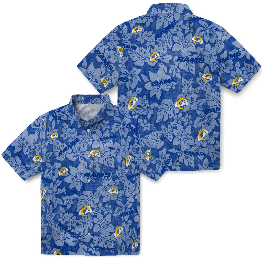 Los Angeles Rams Hawaiian Shirt - Hibiscus Oasis los angeles rams hibiscus oasis blue hawaiian shirts high quality