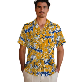 los angeles rams hibiscus overlay hawaiian shirts fashion forward