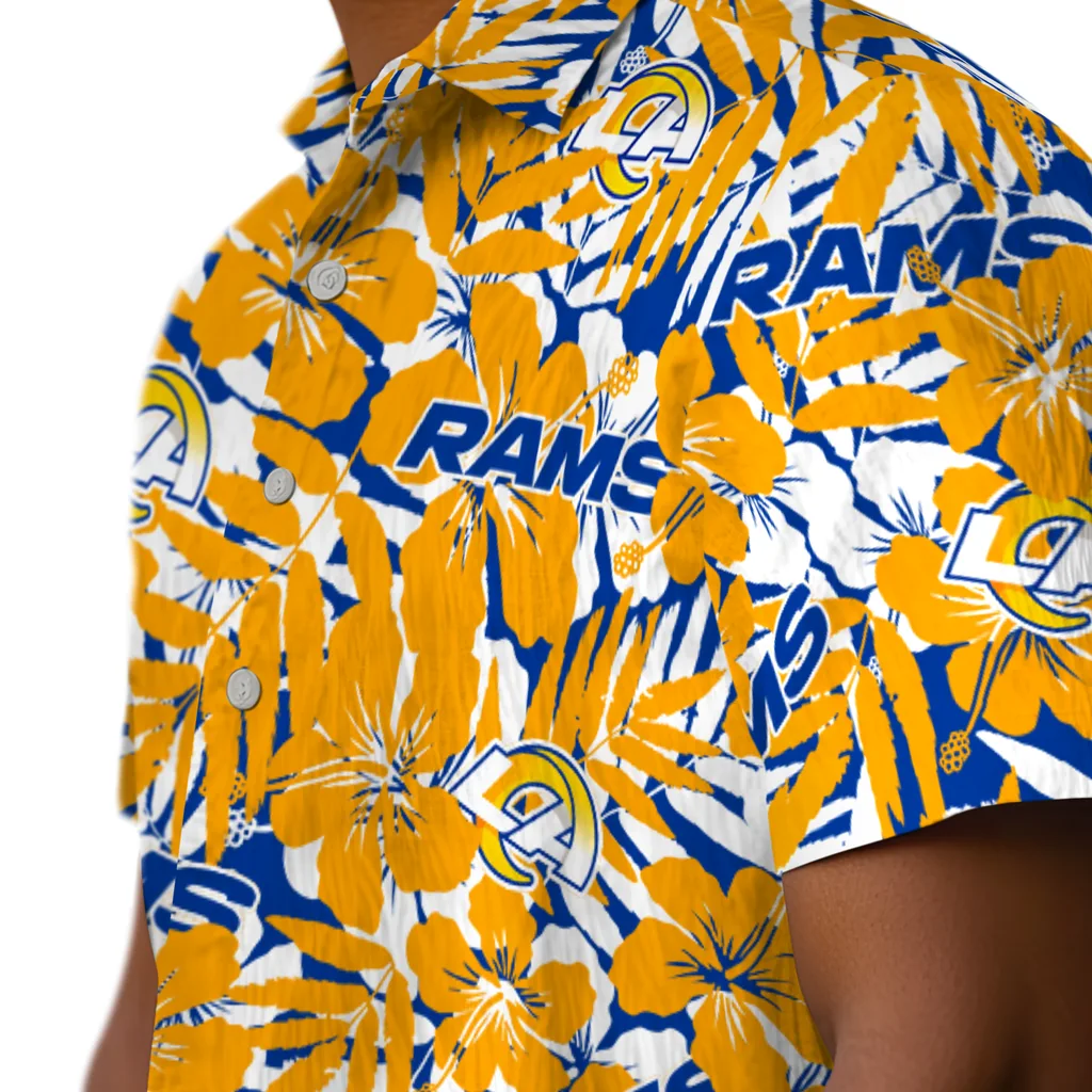 Los Angeles Rams Hawaiian Shirt - Hibiscus Overlay los angeles rams hibiscus overlay hawaiian shirts trendy