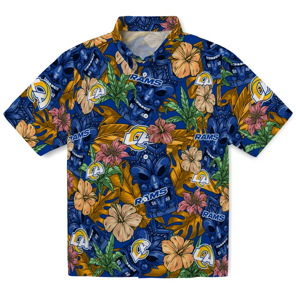 Los Angeles Rams Hawaiian Shirt - Hibiscus Tiki Jungle los angeles rams tiki jungle blue hawaiian shirts best selling