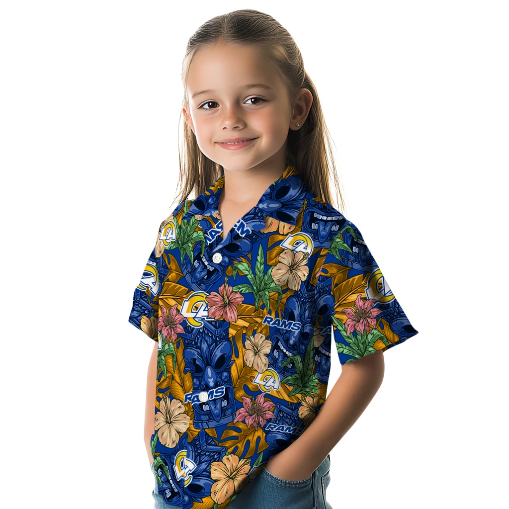 Los Angeles Rams Hawaiian Shirt - Hibiscus Tiki Jungle los angeles rams tiki jungle blue hawaiian shirts premium grade