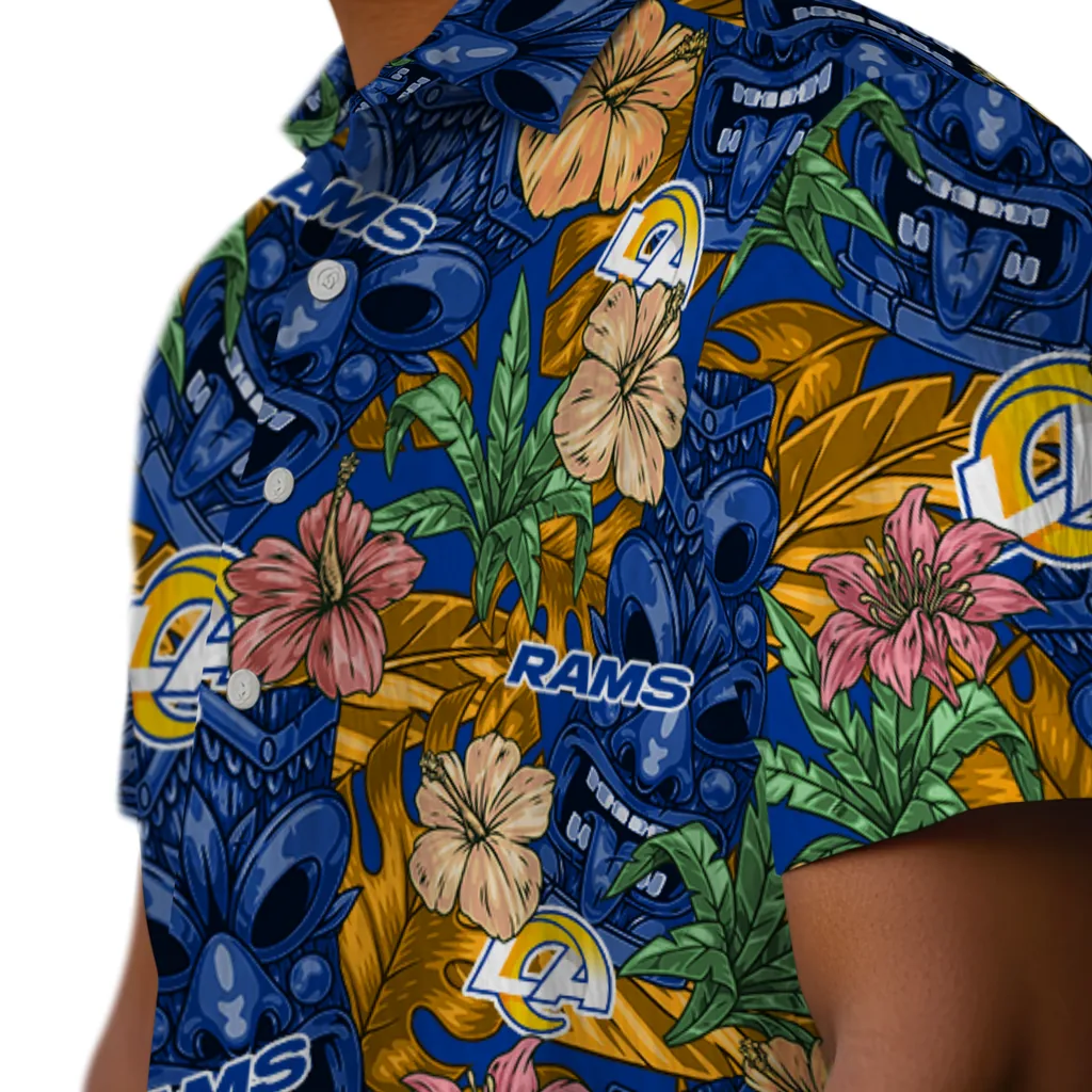 Los Angeles Rams Hawaiian Shirt - Hibiscus Tiki Jungle los angeles rams tiki jungle blue hawaiian shirts trendy