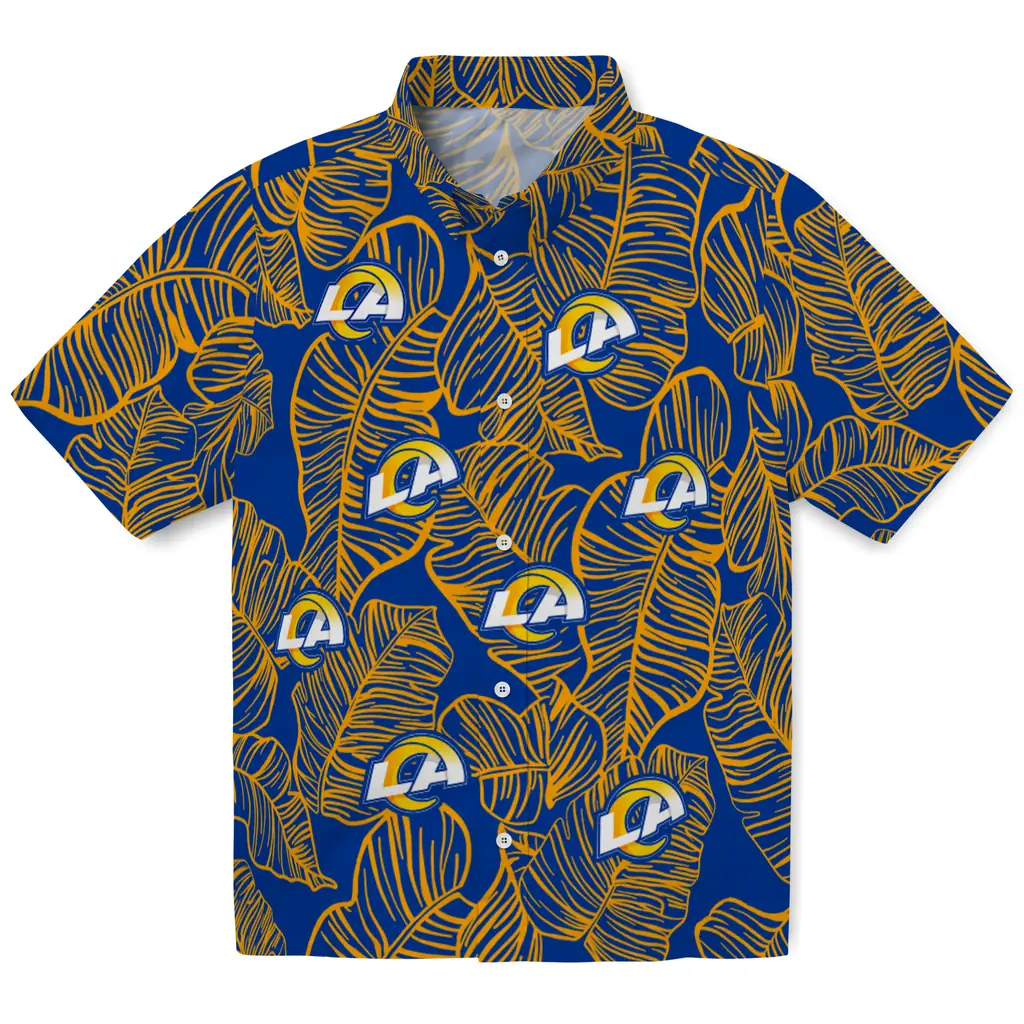 Los Angeles Rams Hawaiian Shirt - Leaf Outline los angeles rams leaf outline blue hawaiian shirts best selling