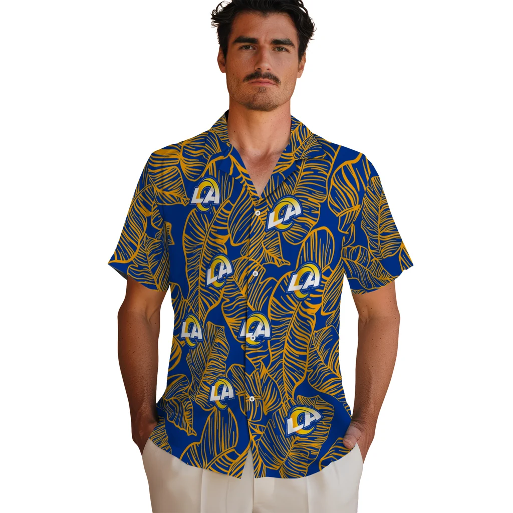 Los Angeles Rams Hawaiian Shirt - Leaf Outline los angeles rams leaf outline blue hawaiian shirts fashion forward