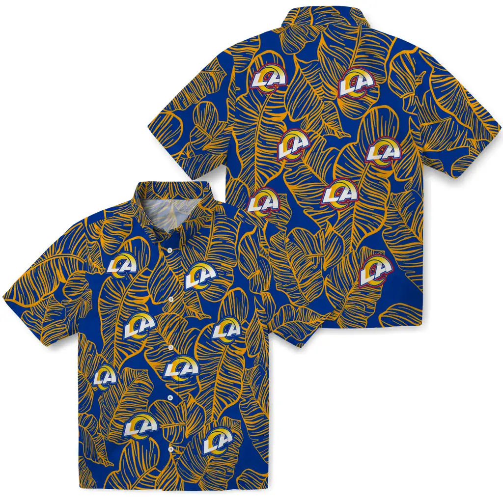 Los Angeles Rams Hawaiian Shirt - Leaf Outline los angeles rams leaf outline blue hawaiian shirts high quality