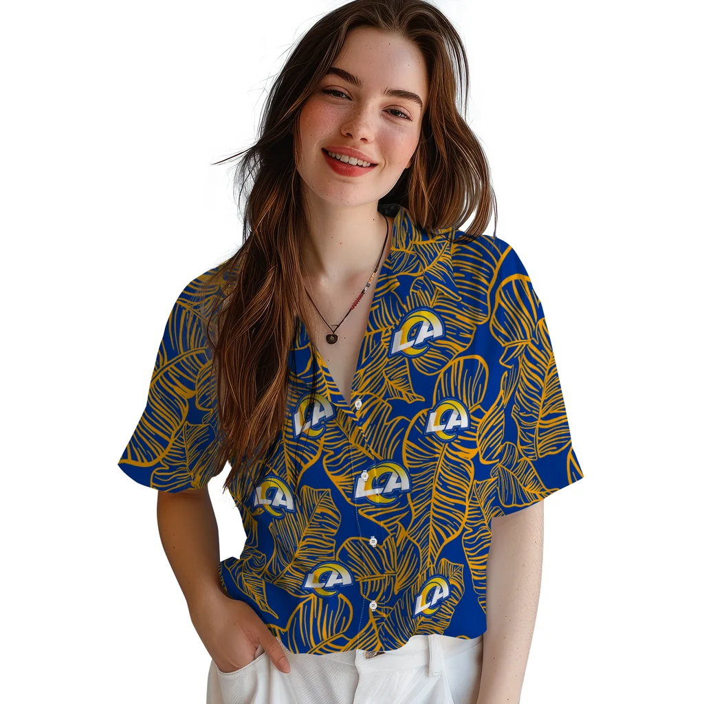 Los Angeles Rams Hawaiian Shirt - Leaf Outline los angeles rams leaf outline blue hawaiian shirts latest model