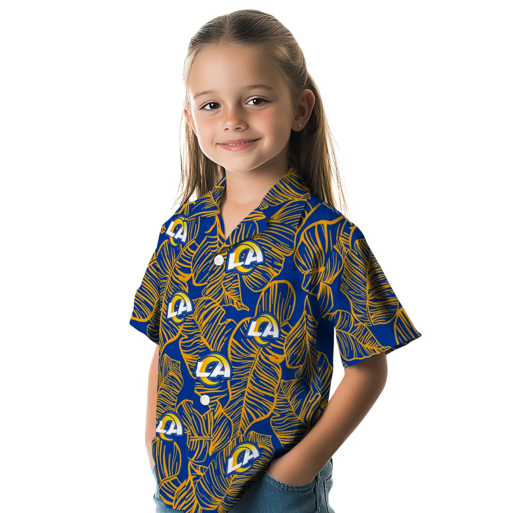Los Angeles Rams Hawaiian Shirt - Leaf Outline los angeles rams leaf outline blue hawaiian shirts premium grade