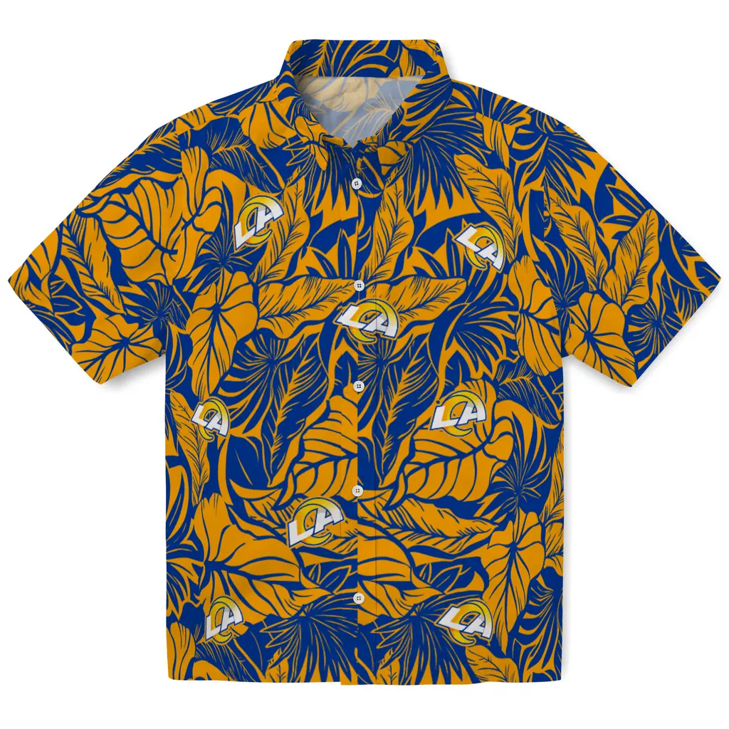 Los Angeles Rams Hawaiian Shirt - Monstera Layer los angeles rams monstera layer blue hawaiian shirts best selling