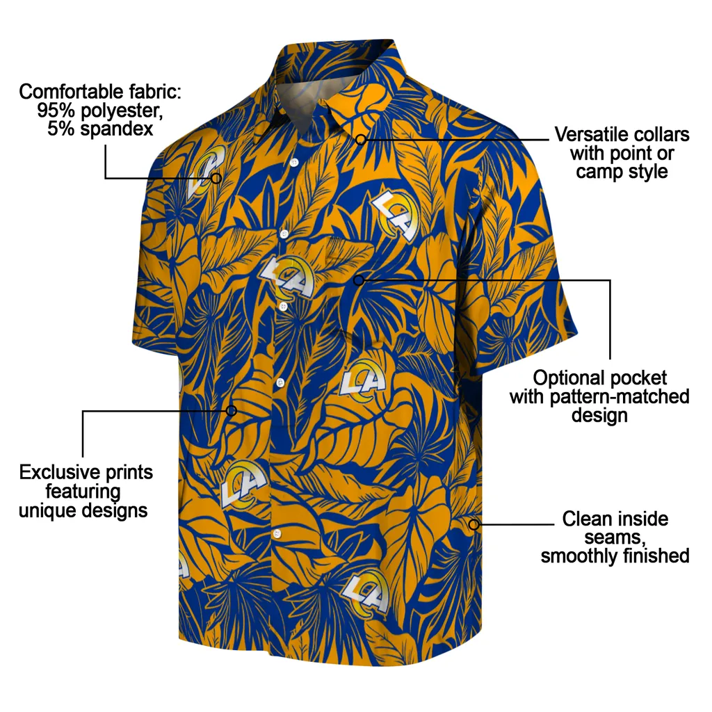 Los Angeles Rams Hawaiian Shirt - Monstera Layer los angeles rams monstera layer blue hawaiian shirts new arrival