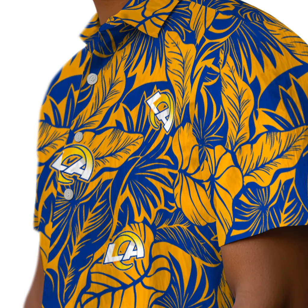 Los Angeles Rams Hawaiian Shirt - Monstera Layer los angeles rams monstera layer blue hawaiian shirts trendy