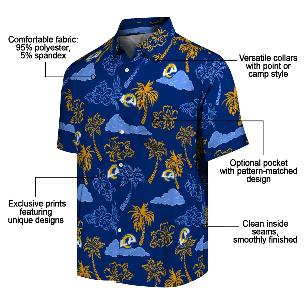 Los Angeles Rams Hawaiian Shirt - Palm And Clouds los angeles rams palm and clouds blue hawaiian shirts new arrival