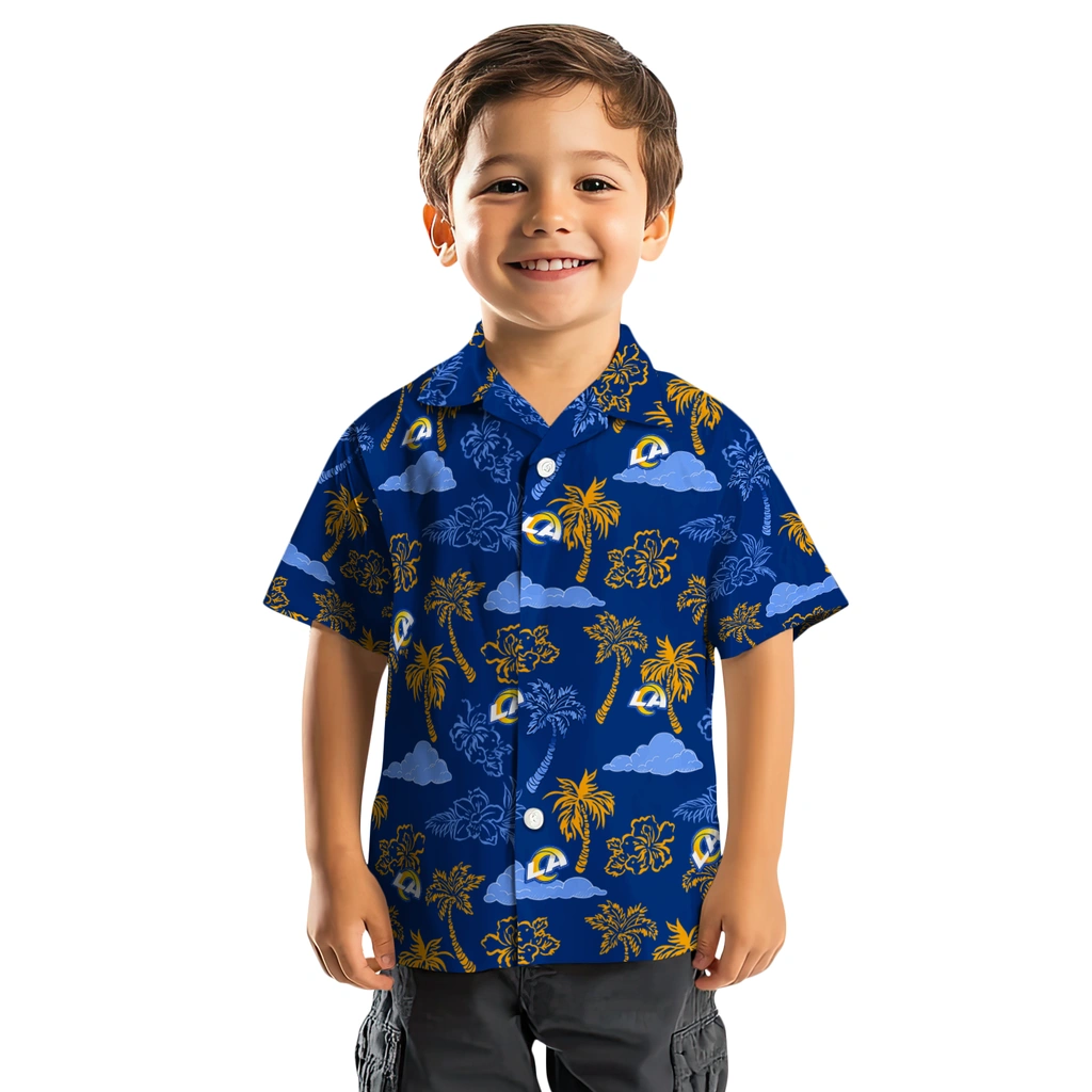 Los Angeles Rams Hawaiian Shirt - Palm And Clouds los angeles rams palm and clouds blue hawaiian shirts top rated