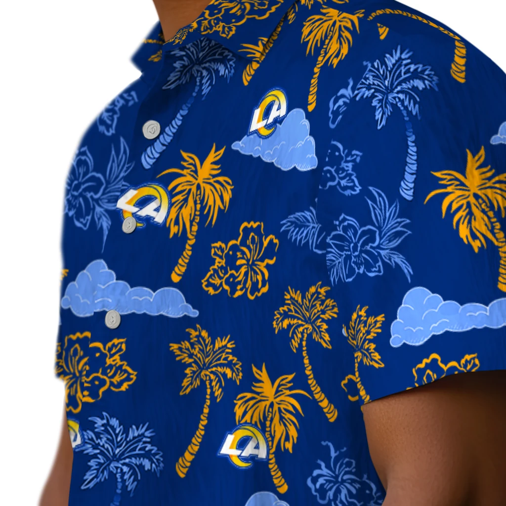 Los Angeles Rams Hawaiian Shirt - Palm And Clouds los angeles rams palm and clouds blue hawaiian shirts trendy
