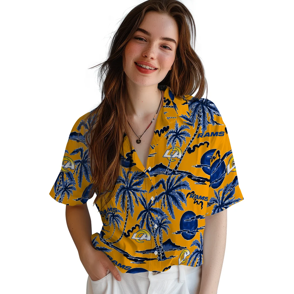 Los Angeles Rams Hawaiian Shirt - Palm Sunset los angeles rams palm sunset hawaiian shirts latest model