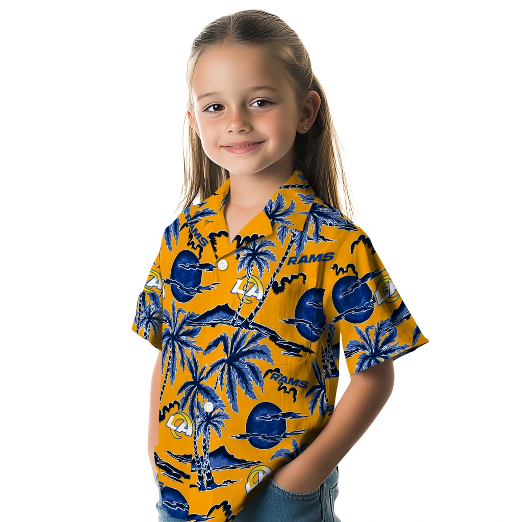 Los Angeles Rams Hawaiian Shirt - Palm Sunset los angeles rams palm sunset hawaiian shirts premium grade
