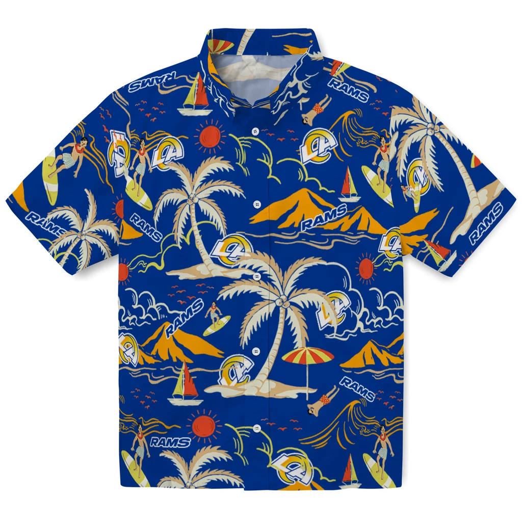 Los Angeles Rams Hawaiian Shirt - Palm Tree Island los angeles rams palm tree island blue hawaiian shirts best selling