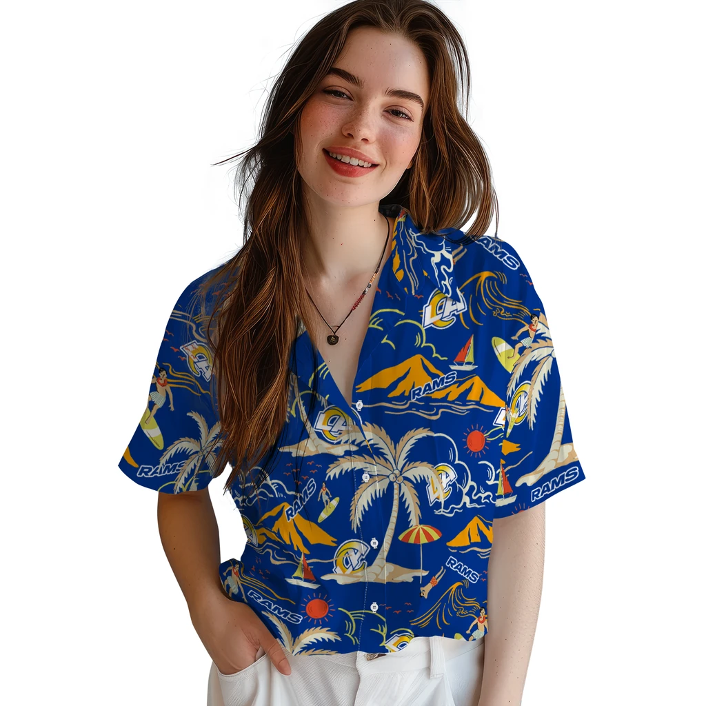 Los Angeles Rams Hawaiian Shirt - Palm Tree Island los angeles rams palm tree island blue hawaiian shirts latest model