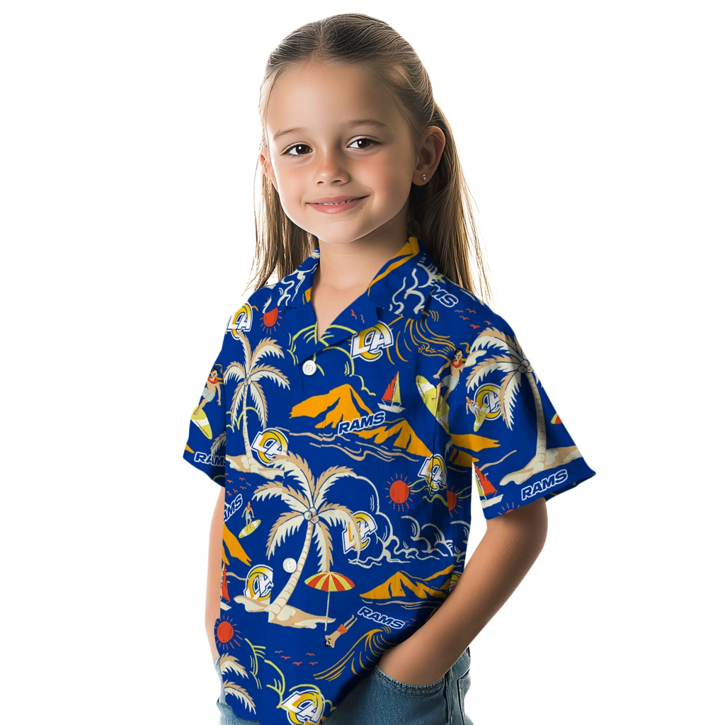 Los Angeles Rams Hawaiian Shirt - Palm Tree Island los angeles rams palm tree island blue hawaiian shirts premium grade