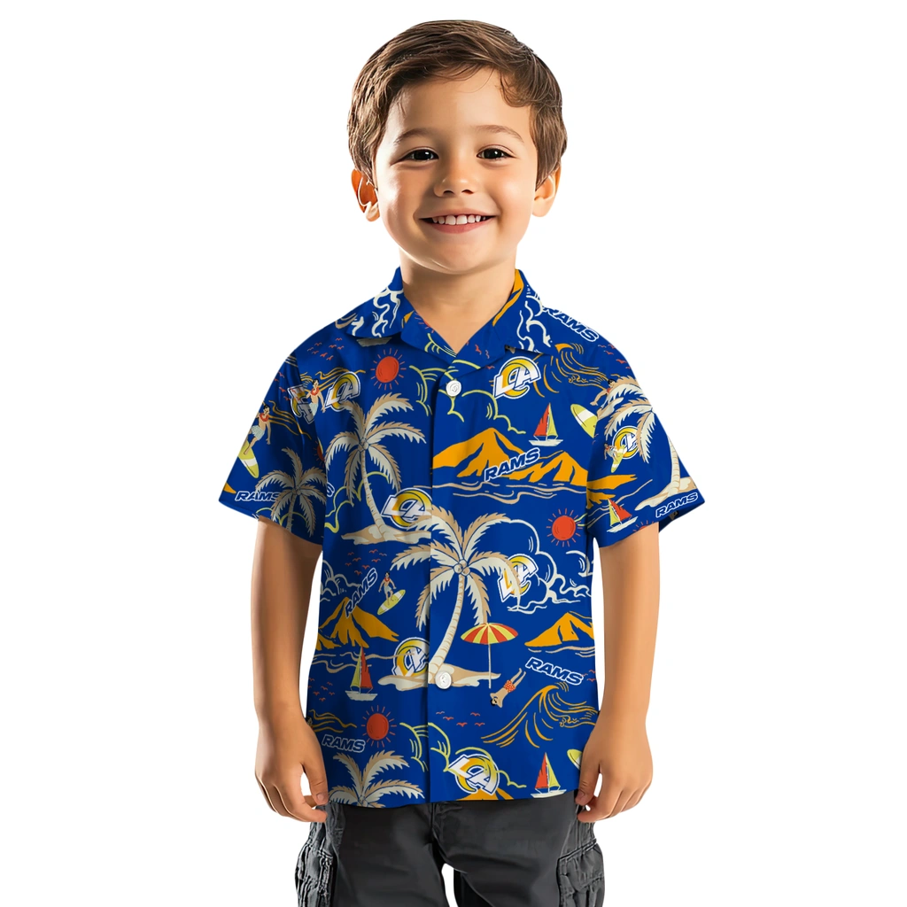 Los Angeles Rams Hawaiian Shirt - Palm Tree Island los angeles rams palm tree island blue hawaiian shirts top rated