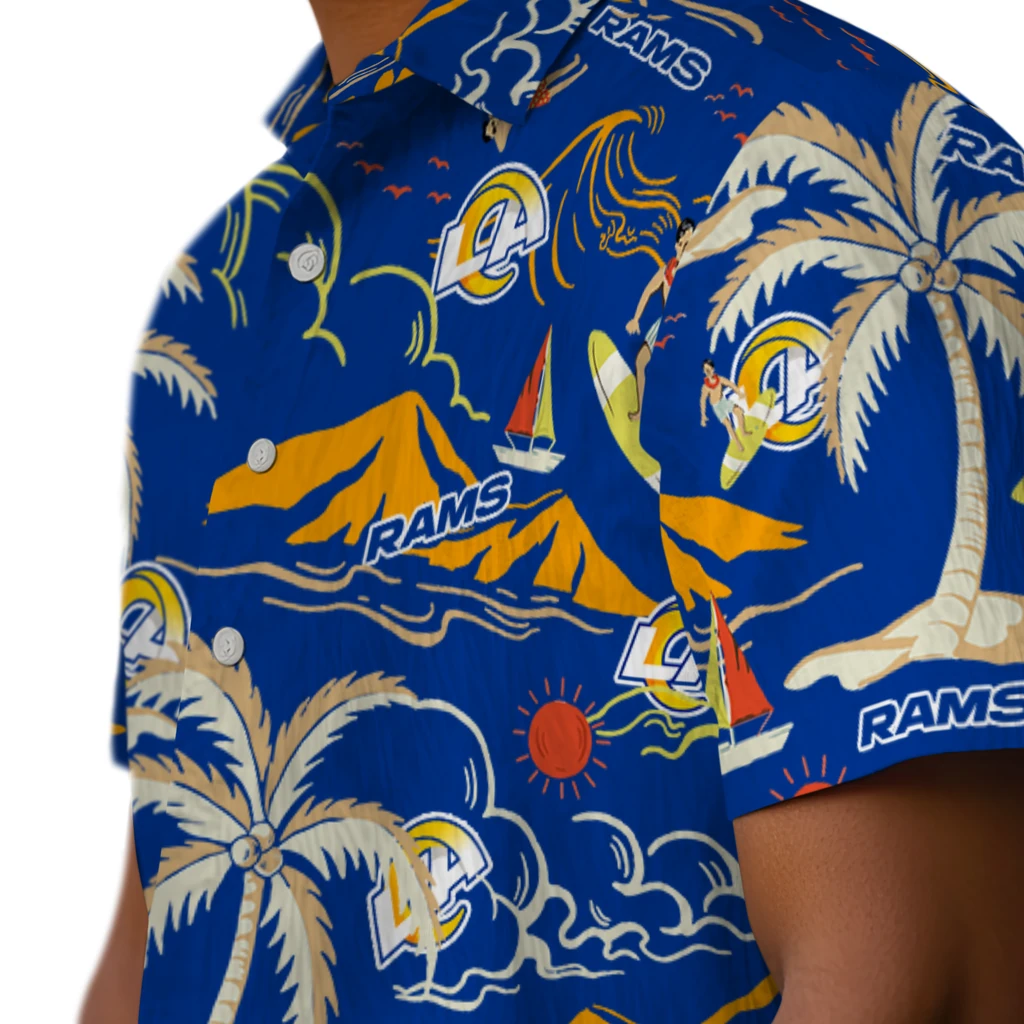 Los Angeles Rams Hawaiian Shirt - Palm Tree Island los angeles rams palm tree island blue hawaiian shirts trendy