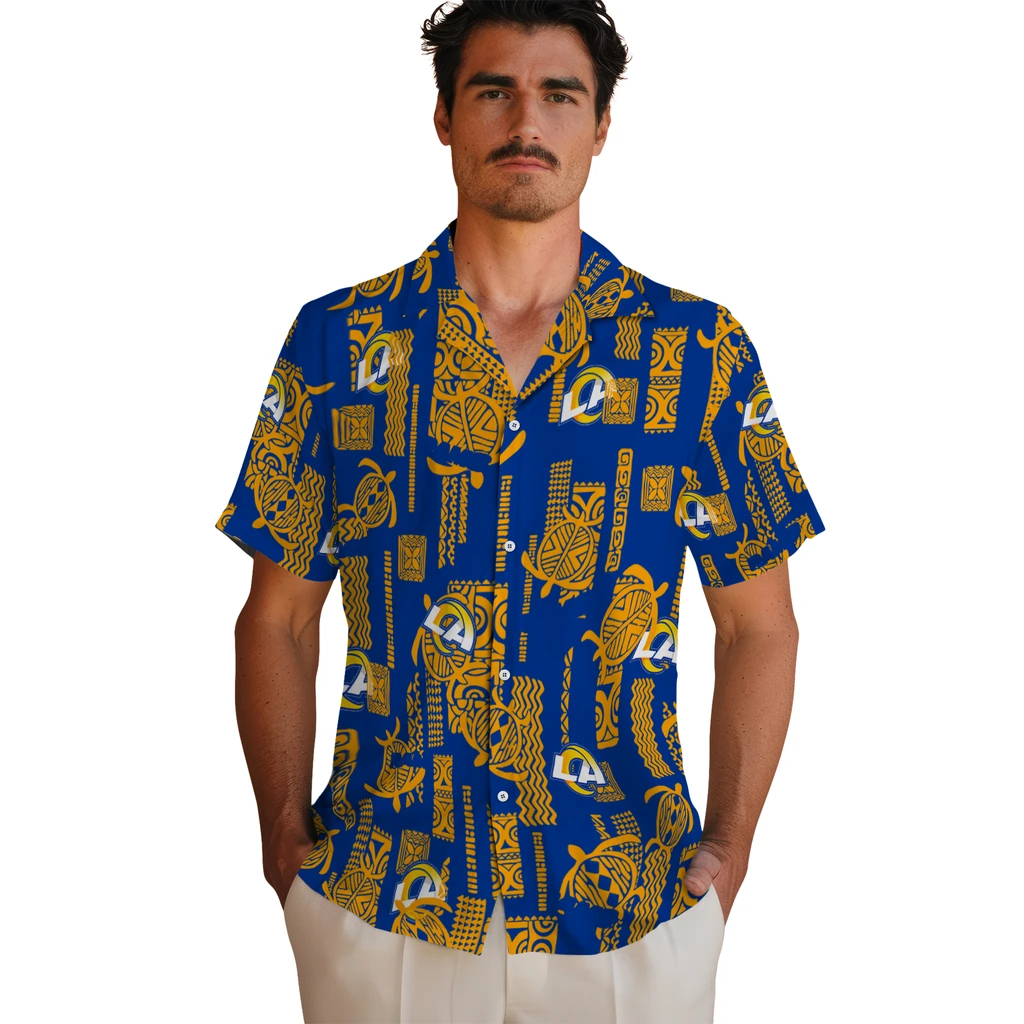 Los Angeles Rams Hawaiian Shirt - Turtle Lines los angeles rams turtle lines blue hawaiian shirts fashion forward