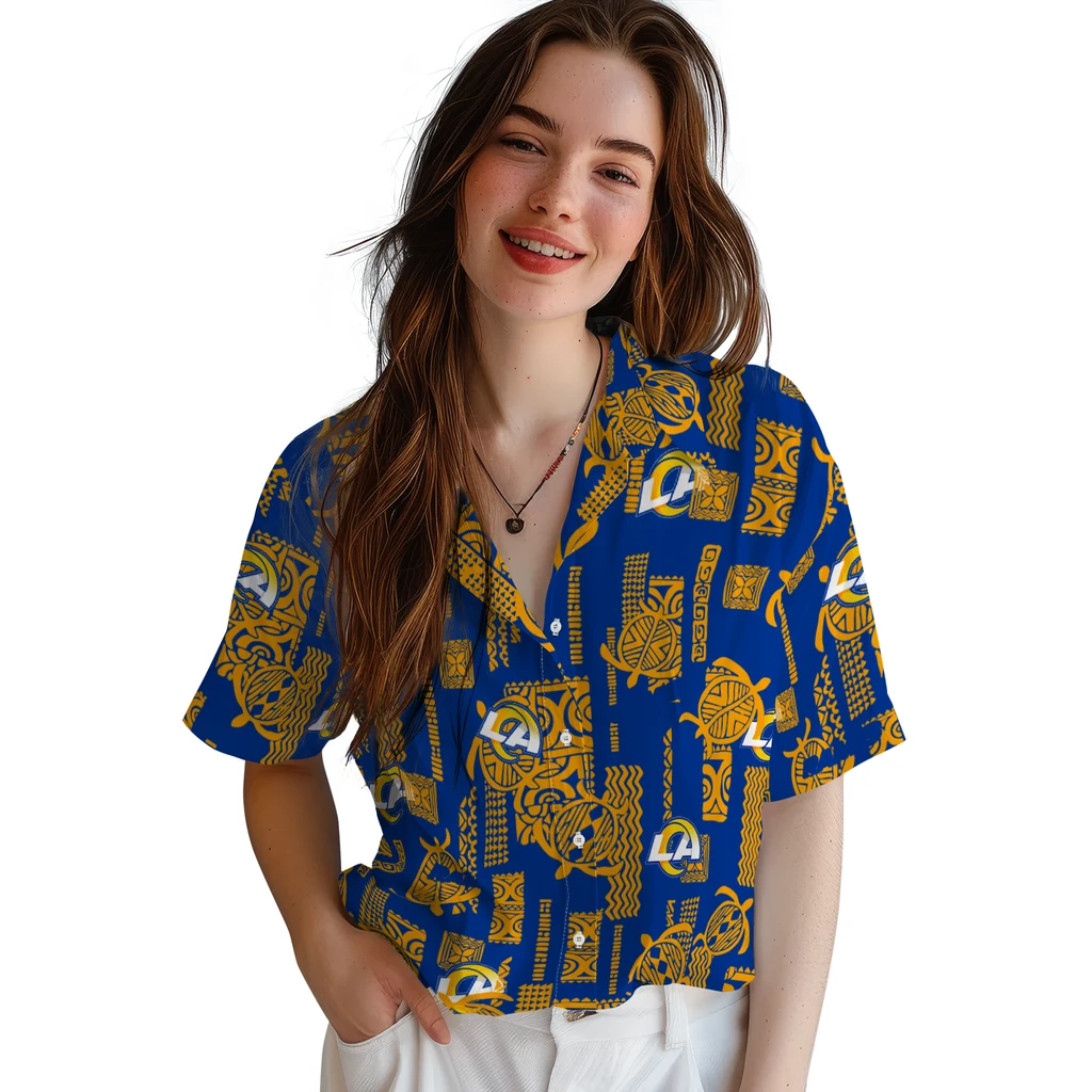 Los Angeles Rams Hawaiian Shirt - Turtle Lines los angeles rams turtle lines blue hawaiian shirts latest model