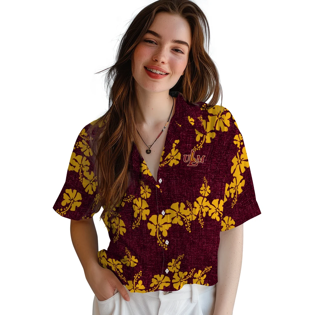 Louisiana-Monroe Warhawks Hawaiian Shirt - 50th State Flower louisiana monroe warhawks hibiscus petals red hawaiian shirts latest model