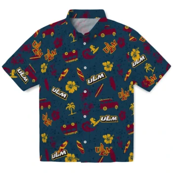 louisiana monroe warhawks beach vibe navy hawaiian shirts best selling