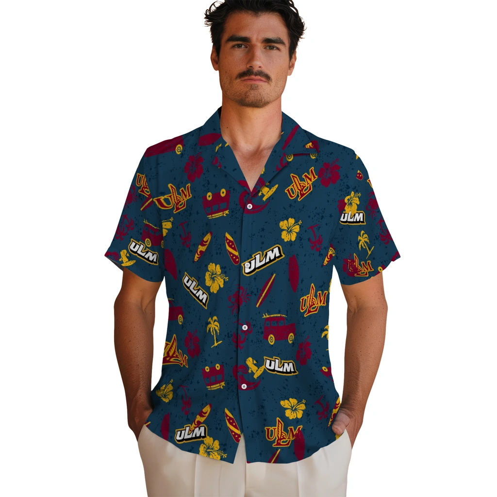 Louisiana-Monroe Warhawks Hawaiian Shirt - Beach Vibe louisiana monroe warhawks beach vibe navy hawaiian shirts fashion forward