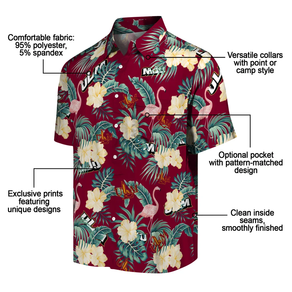 Louisiana-Monroe Warhawks Hawaiian Shirt - Flamingo and Hibiscus louisiana monroe warhawks flamingo palms red hawaiian shirts new arrival