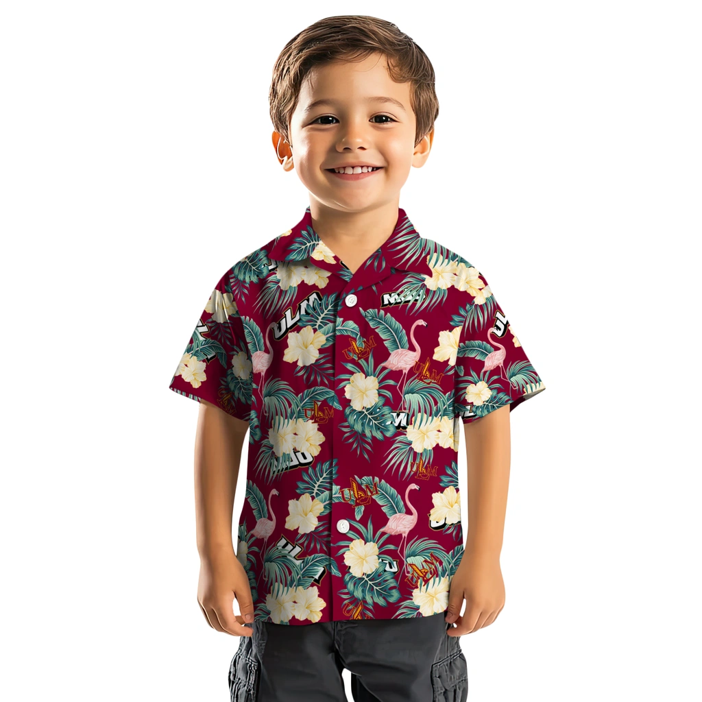 Louisiana-Monroe Warhawks Hawaiian Shirt - Flamingo and Hibiscus louisiana monroe warhawks flamingo palms red hawaiian shirts top rated