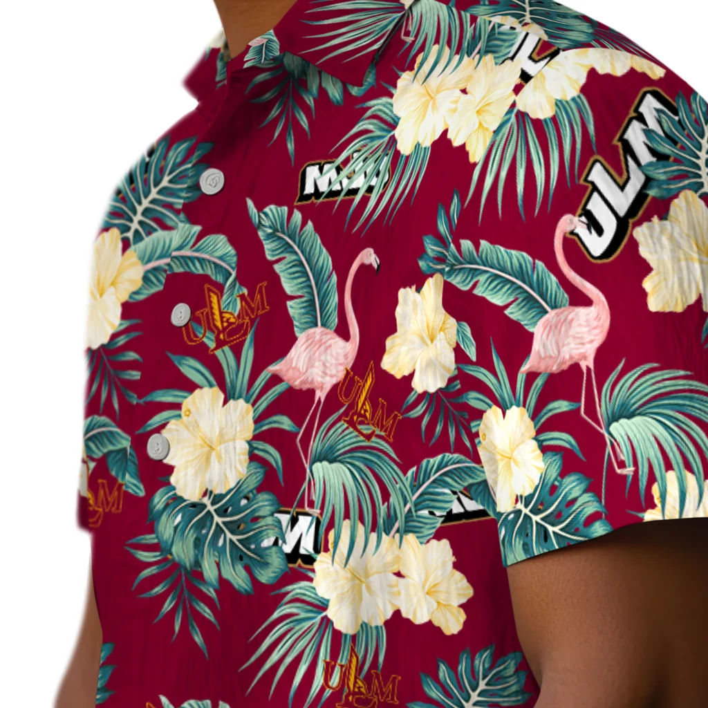 Louisiana-Monroe Warhawks Hawaiian Shirt - Flamingo and Hibiscus louisiana monroe warhawks flamingo palms red hawaiian shirts trendy