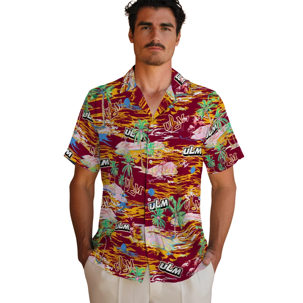 Louisiana-Monroe Warhawks Hawaiian Shirt - Hawaii Island louisiana monroe warhawks flamingo retreat red hawaiian shirts fashion forward