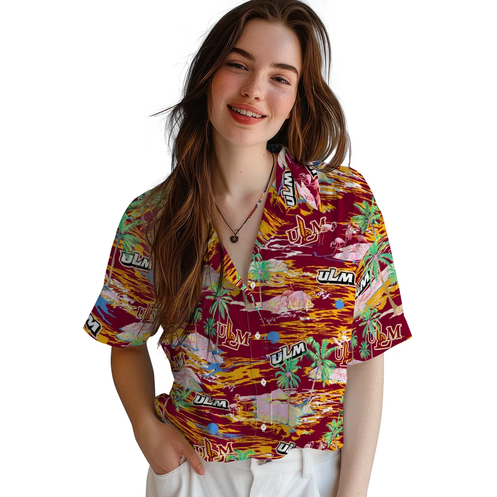 Louisiana-Monroe Warhawks Hawaiian Shirt - Hawaii Island louisiana monroe warhawks flamingo retreat red hawaiian shirts latest model