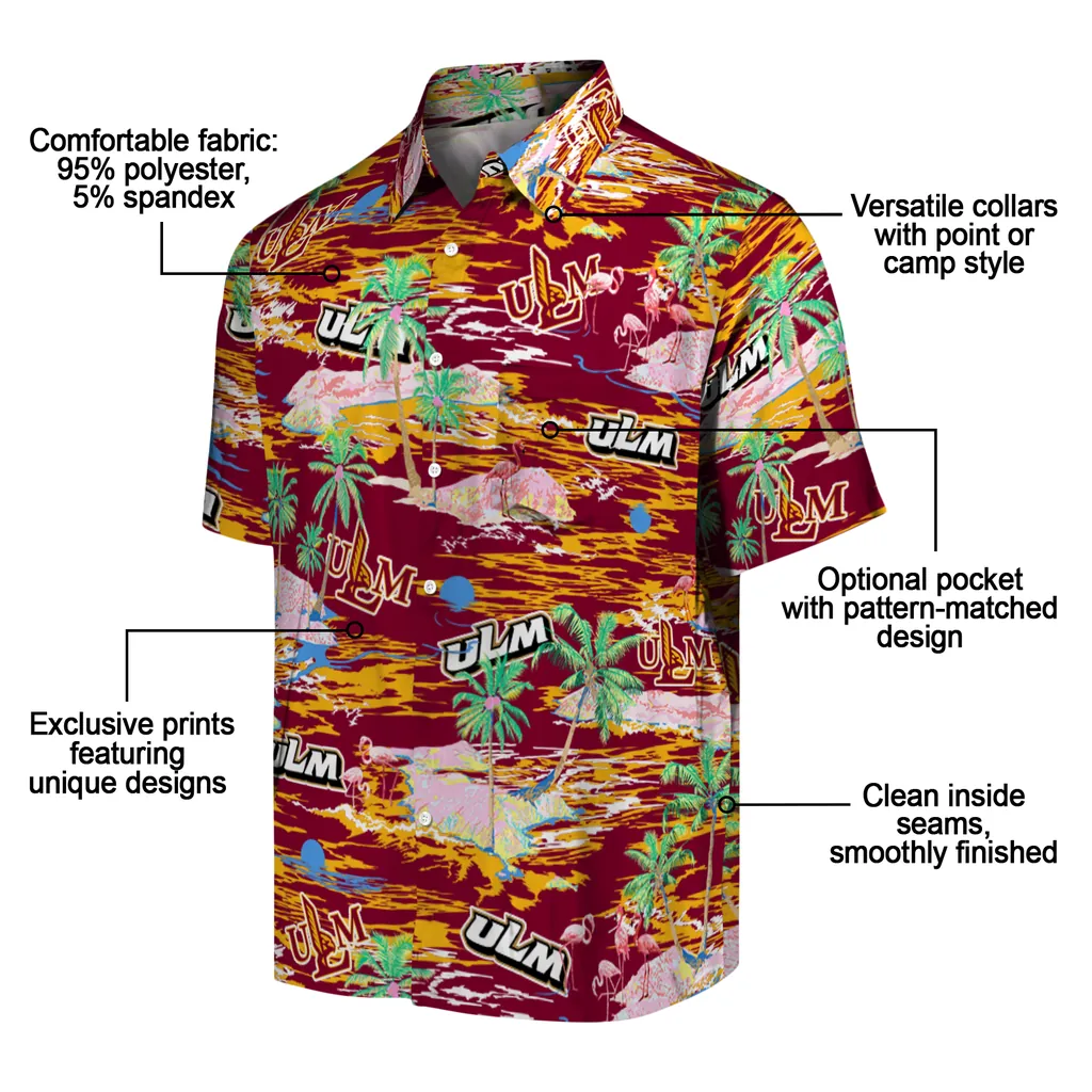 Louisiana-Monroe Warhawks Hawaiian Shirt - Hawaii Island louisiana monroe warhawks flamingo retreat red hawaiian shirts new arrival
