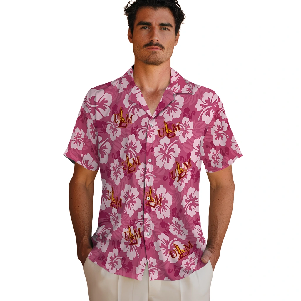 Louisiana-Monroe Warhawks Hawaiian Shirt - Hibiscus Cluster louisiana monroe warhawks hibiscus cluster red hawaiian shirts fashion forward