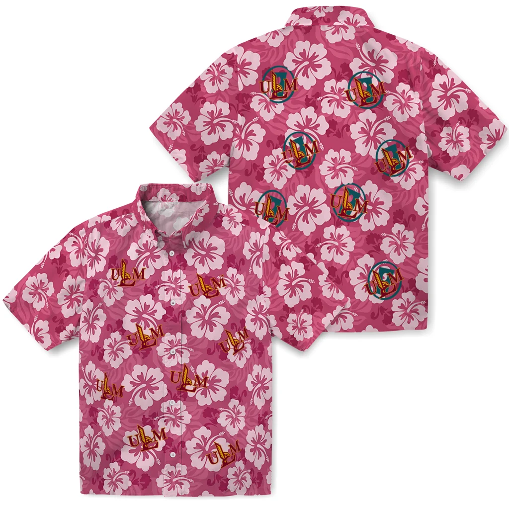 Louisiana-Monroe Warhawks Hawaiian Shirt - Hibiscus Cluster louisiana monroe warhawks hibiscus cluster red hawaiian shirts high quality
