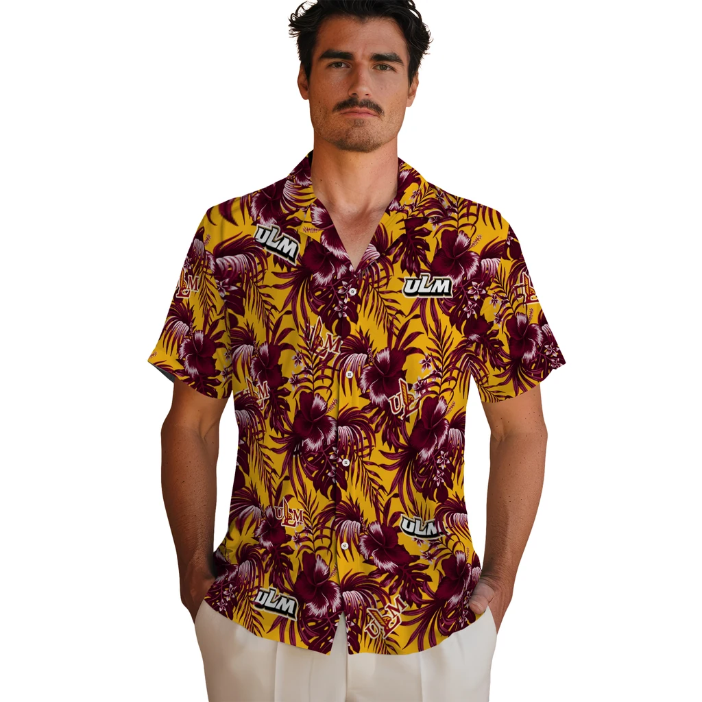 Louisiana-Monroe Warhawks Hawaiian Shirt - Hibiscus Exotic louisiana monroe warhawks hibiscus exotic red hawaiian shirts fashion forward